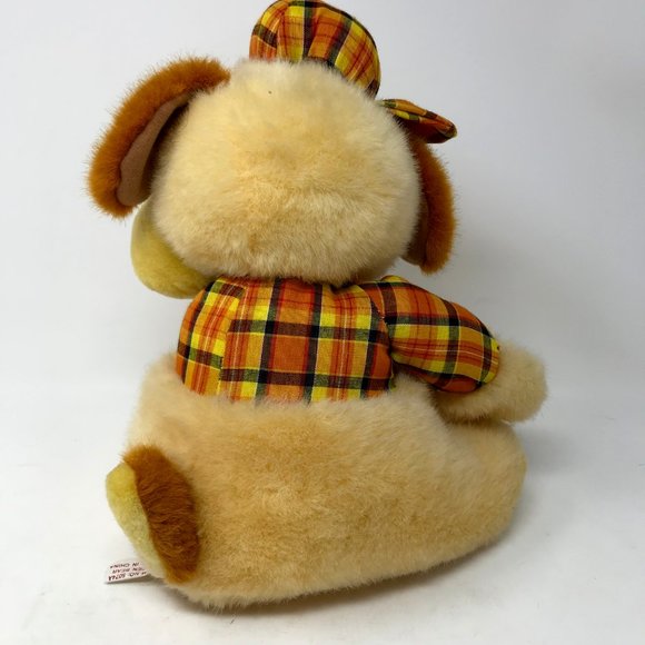Golden Bear Toys Vintage Golden Bear Plush Dog 2 Plaid Vest Hat W